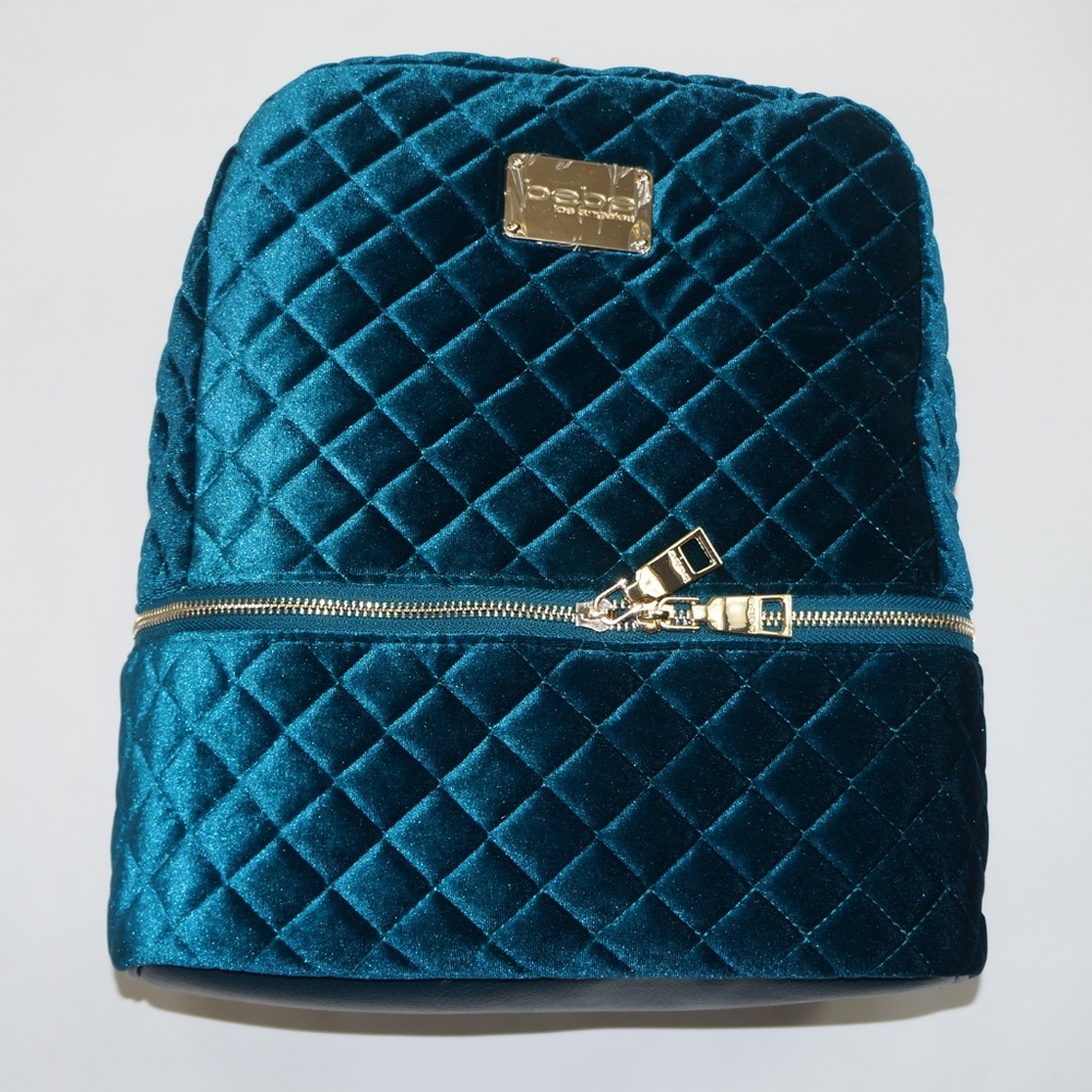 BEBE Teal Danielle Velvet Quilted Large Backpack